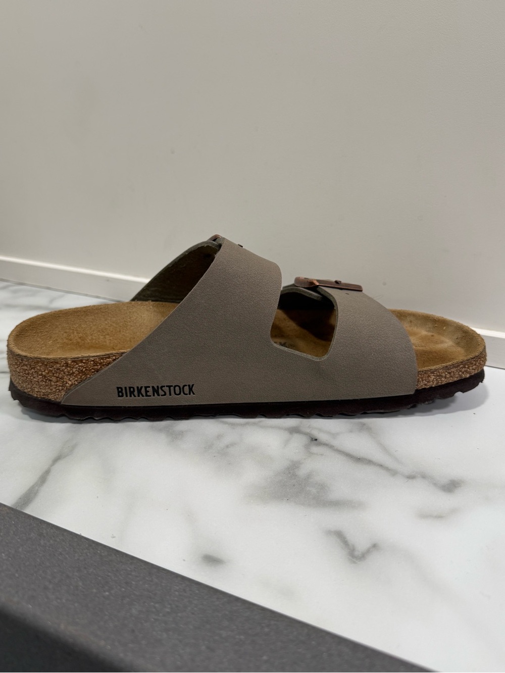 Birkenstock Two-Strap Sandals Gray with Brown Footbed - Picture 2 of 9